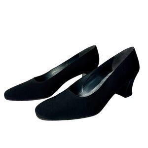 Stuart Weitzman Heels Fabric Square Toe Low Heel Pump Minimal Preppy Black 9.5 N